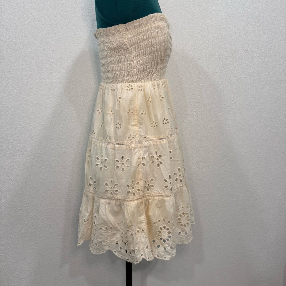American Eagle Outfitters Cream Strapless Eyelet Dress - Picture 3 of 8